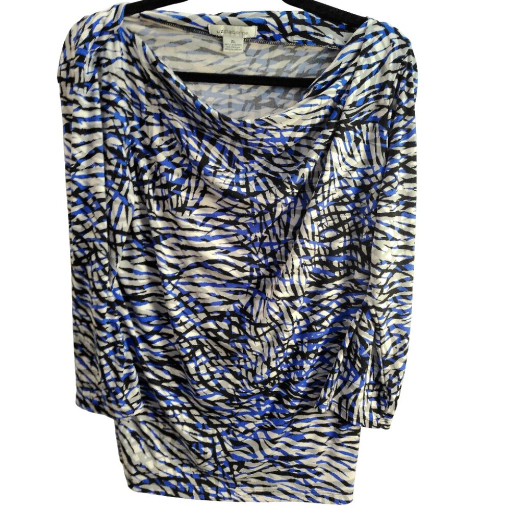 Liz Claiborne Blue, White, & Black Cowl Neck Blouse XL✨50% Off Bundles 3+